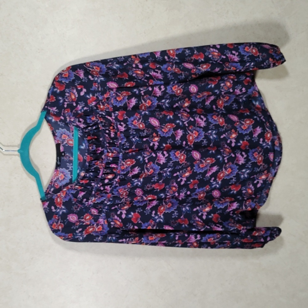 7101 Gibson navy w/blue & purple floral print L/S blouse PS